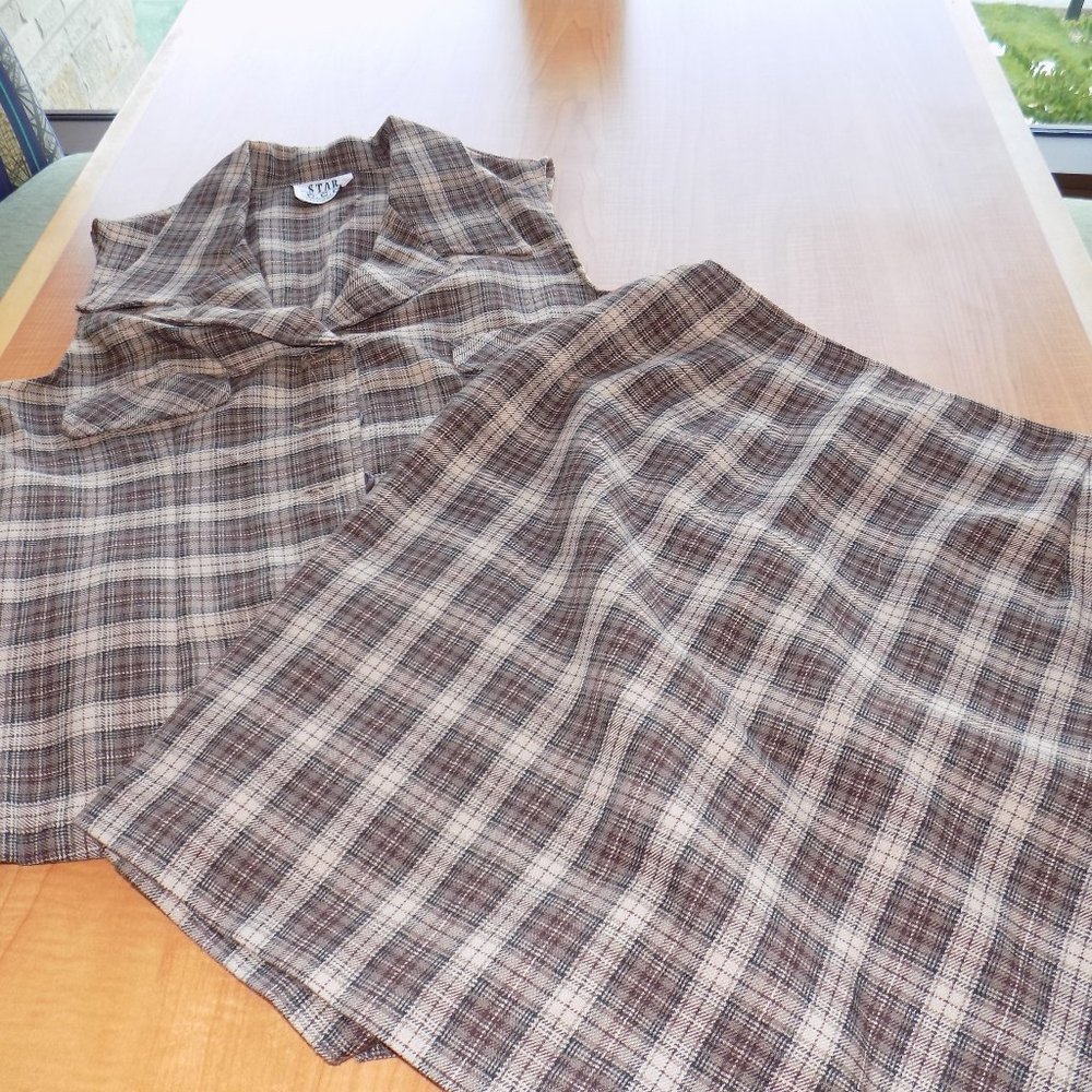 Two Piece Womens Brown Plaid Suite